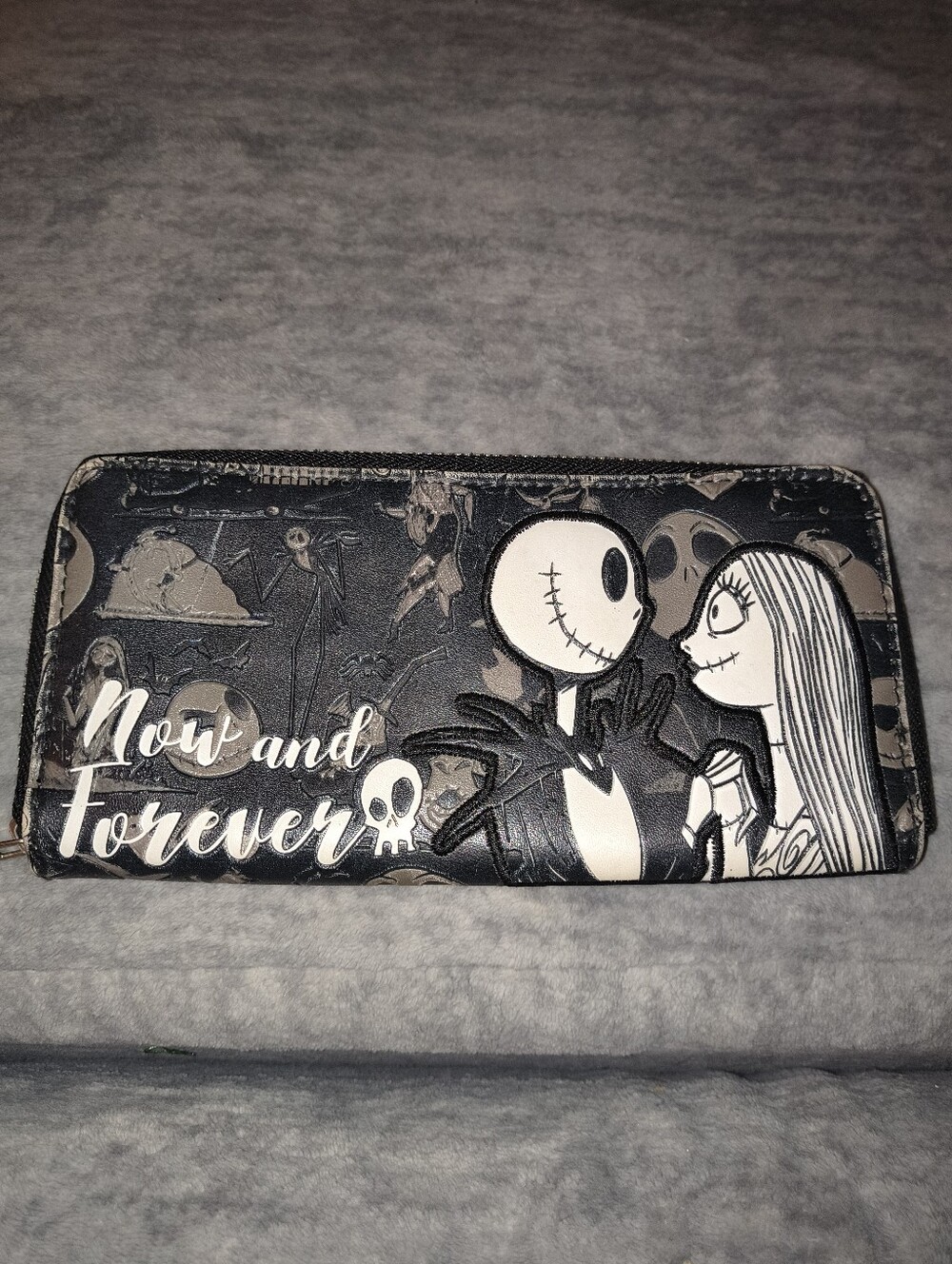 Now and Forever Jack and Sally Black Graphic Zip Wallet